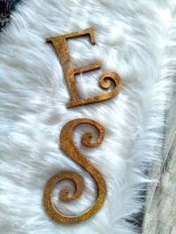 Wooden alphabet letters E,S , decor, wedding, glitter large size