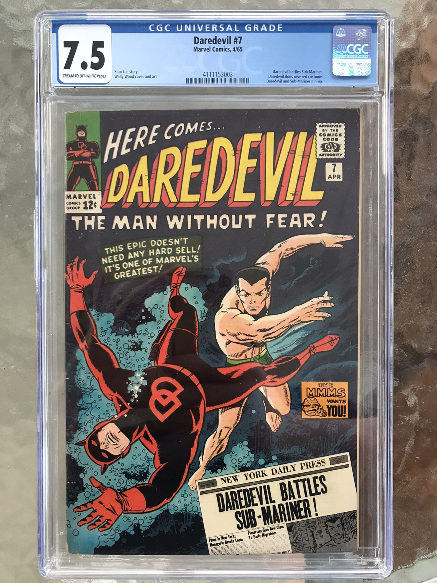 Daredevil #7 (1965) CGC 7.5 — 1st Classic Red Costume; Submariner Fight Cover