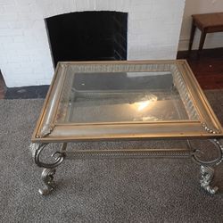 Gold Trimming Glass Living Room Table $40