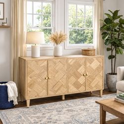 59.8" Sideboard with Solid Wood Legs and Ample Storage - Natural