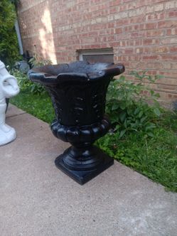 23" H X 18" W Vintage Heavy Solid Concrete Urn Planter in a Victorian Or French  County style