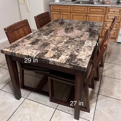 Marble Top laminent Dining Table Set w 4 Wood Chairs 58x29 in