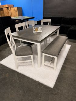 🍽️New White 6-Piece Dining Table Set with Bench