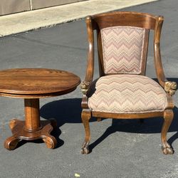 Antique Chair With Oak Side Table