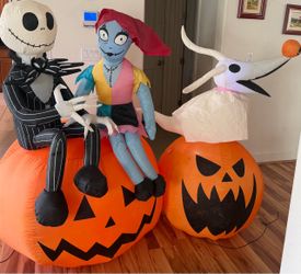 2 Nightmare Before Christmas Inflatable 5’ Decor Jack Sara & Dog Halloween Yard