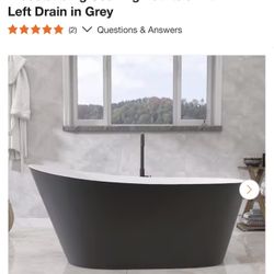 329-59yh 59 in. x 29.1 in. Acrylic Free Standing Flat Bottom Bathtub Oval Freestanding Soaking Bathtub with Left Drain in Grey