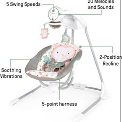 Ingenuity InLighten 5-Speed Baby Swing - Swivel Infant Seat, 5 Point Safety Harness, Nature Sounds,