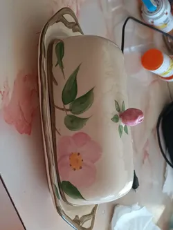 Antique butter dish with Rose top