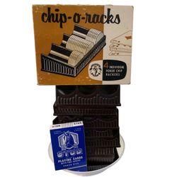 VINTAGE PLEASANTIME GAMES 6 Chip-O-Racks Individual Poker Chip Rackers in Brown