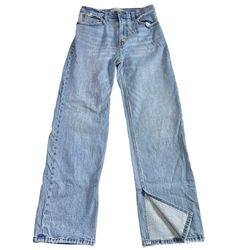 Abercrombie & Fitch The 90s Relaxed Jeans High Rise 28/6R Blue Slit Hem Wide Leg