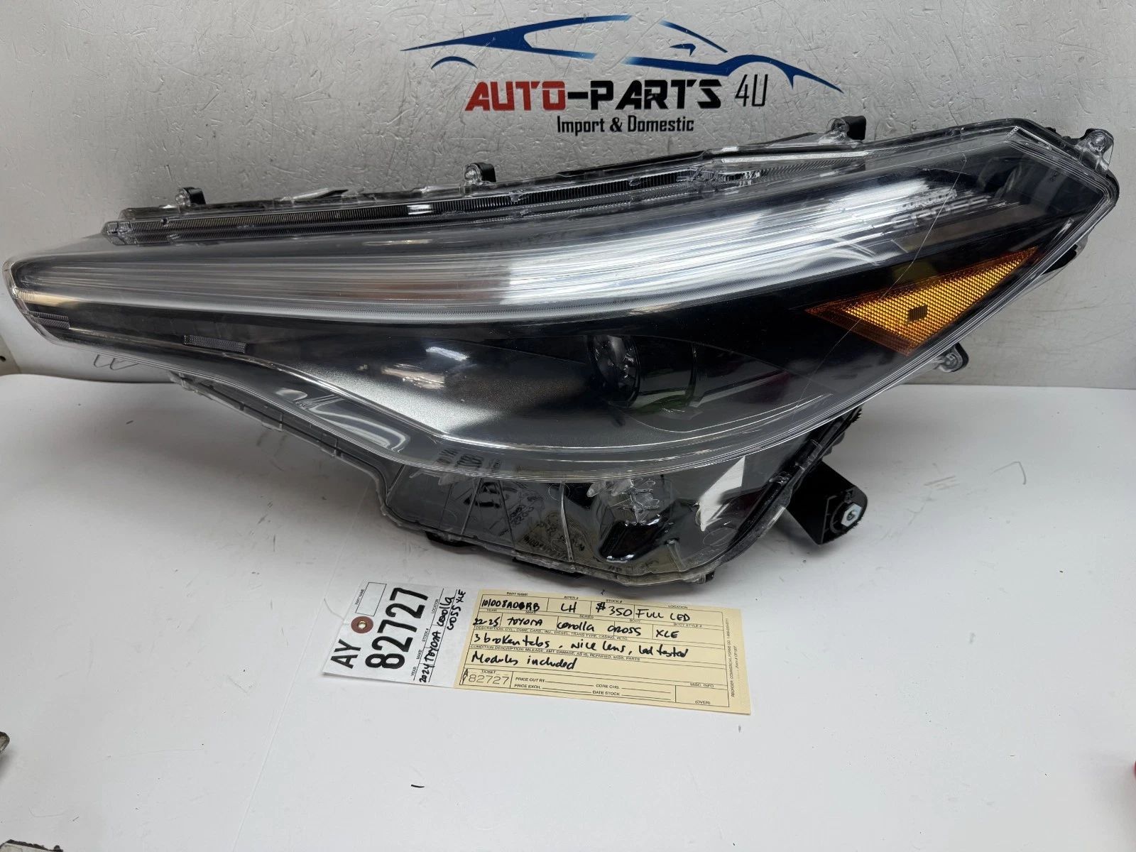 3brokentabs 2022 - 2025 TOYOTA COROLLA CROSS XLE LEFT LED HEADLIGHT OEM AY82727