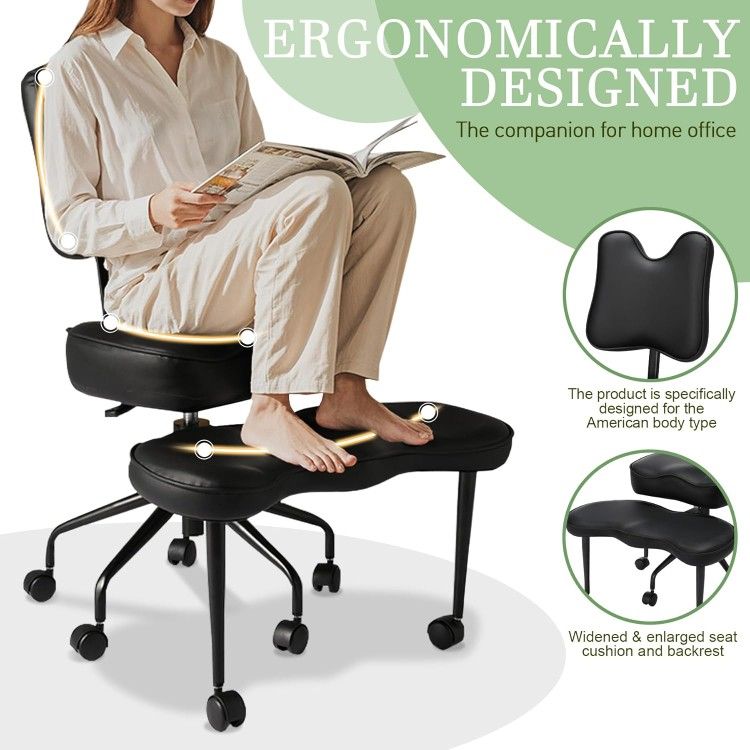 Cross Legged Officce Chair with Wheels, ADHD Meditation Chair, Extra Wide Seat Adjustable Height Backrest & Footstool, with Lumbar Support fot Home Wo