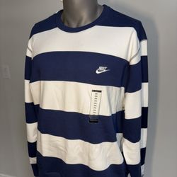 Nike Sportswear Club Fleece Swoosh Blue Colorblock Striped Sweatshirt Men's 2XL