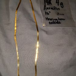 Aurafin 14KT REAL Yellow Gold 3mm, 16" Herringbone Necklace