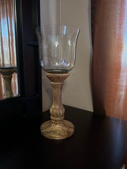 Carved Wood Hurricane Candle Holder
