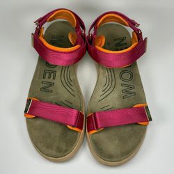 WODEN Womens 9 Sandals Line Webbing Platform Pink Orange Colorblock Comfort