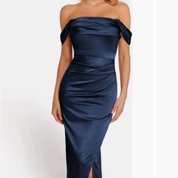 Shapewear Off Shoulder Shine Ruched Sculpting Maxi Dress
