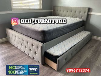 Full twin grey frenchi trundle bed with Orthopedic mattress included