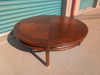 Vintage Mid Century Modern Round Walnut Coffee Table by Heritage, c1960s