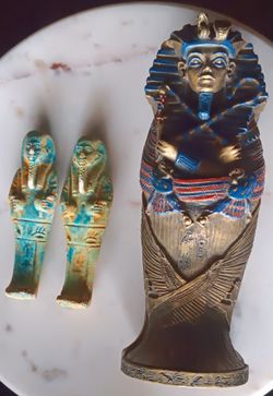 Egyptian Tomb Box 7" With Pair Of Ushabti Figurines  4".