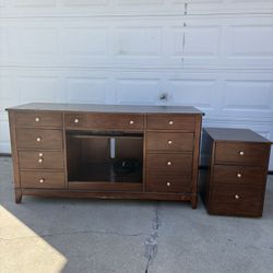 Desk & File Cabinet.