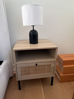 Two Nightstands Natural Rattan