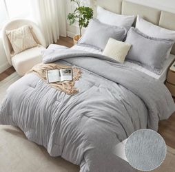 2x New Queen Size Comforter Set - 3 Pieces Light Grey Soft Luxury Cationic Dyein