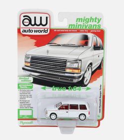 Auto World Mighty Minivans Bright White 1989 Plymouth Voyager Turbo 1:64 Diecast