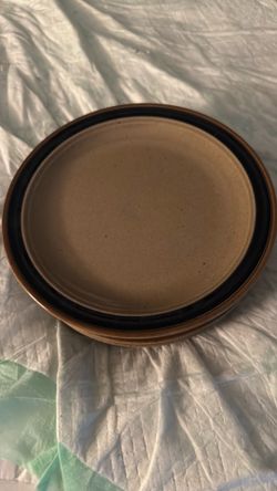 Set of eight MCM international round up blue stoneware, salad plates, speckle, and navy
