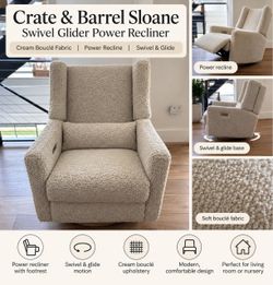 Crate & Barrel Sloane Cream Swivel Glider Power Recliner – $999 New