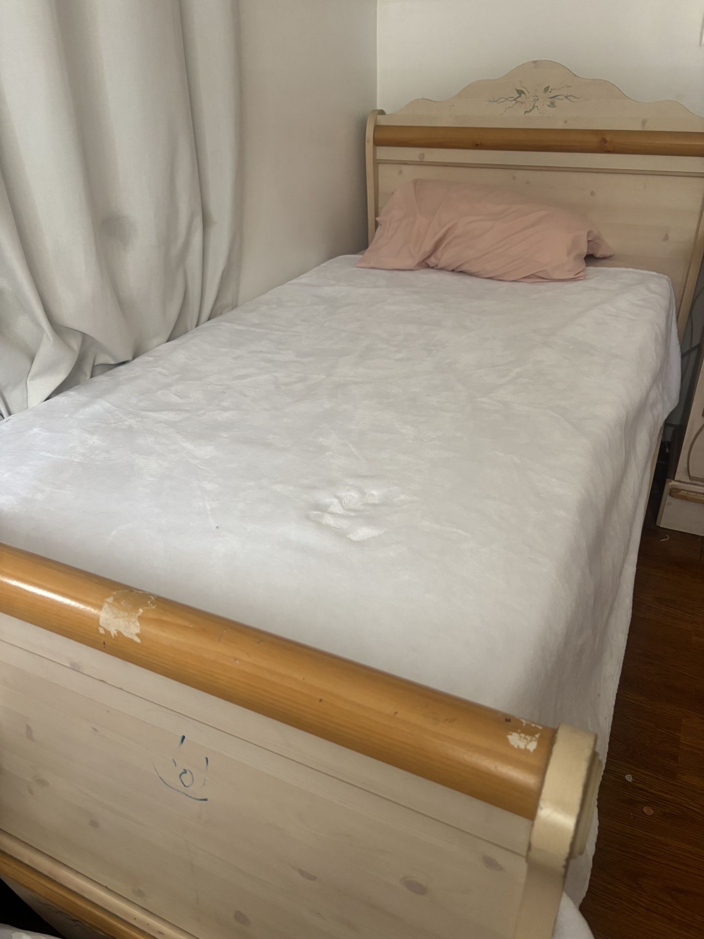 $125 For Entire Set: XL TWIN BED, CHEST, MIRROR AND DRESSER