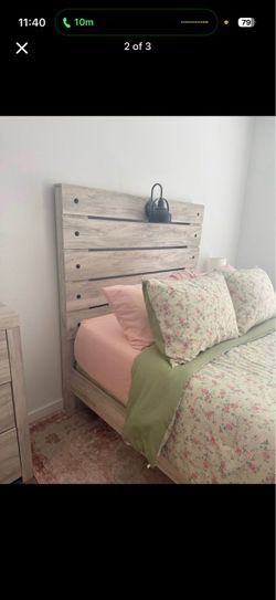 Rustic Light Gray Full Bed Frame with Headboard and Mattress and Box Spring
