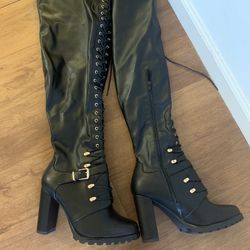 Black Wide Calf Thigh High Boots SZ 11