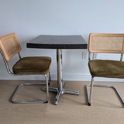 Mid-Century Modern Cane & Chrome Dining Set (2 Chairs + Table)