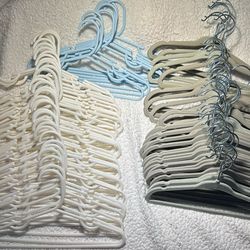 Big lot of kids hangers - 34 white, 8 blue, and 38 grey velvet (80 total)