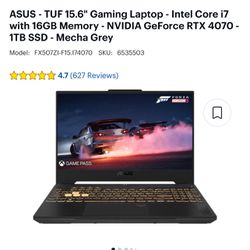 ASUS - TUF 15.6" Gaming Laptop - Intel Core i7 with 16GB Memory - NVIDIA GeForce RTX 4070 - 1TB SSD - Mecha Grey