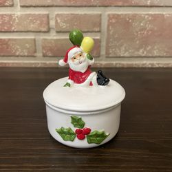 Vintage Japan Christmas Ceramic Trinket Box  Santa On Top 2 Pieces