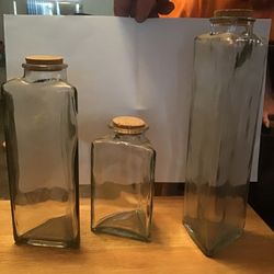 3 Vintage Triangular Shape Containers With Cork 