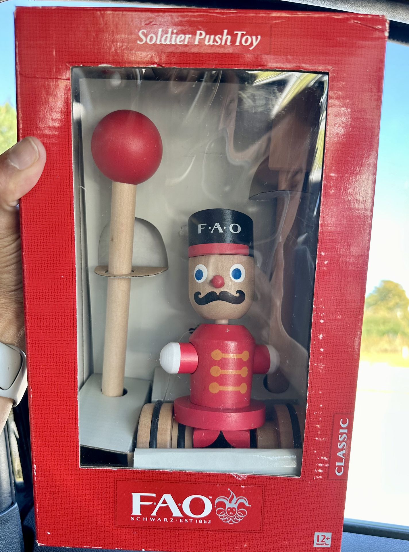 Vintage FAO Schwarz Soldier Push Toy New in Original Box Wooden Toddler Classic