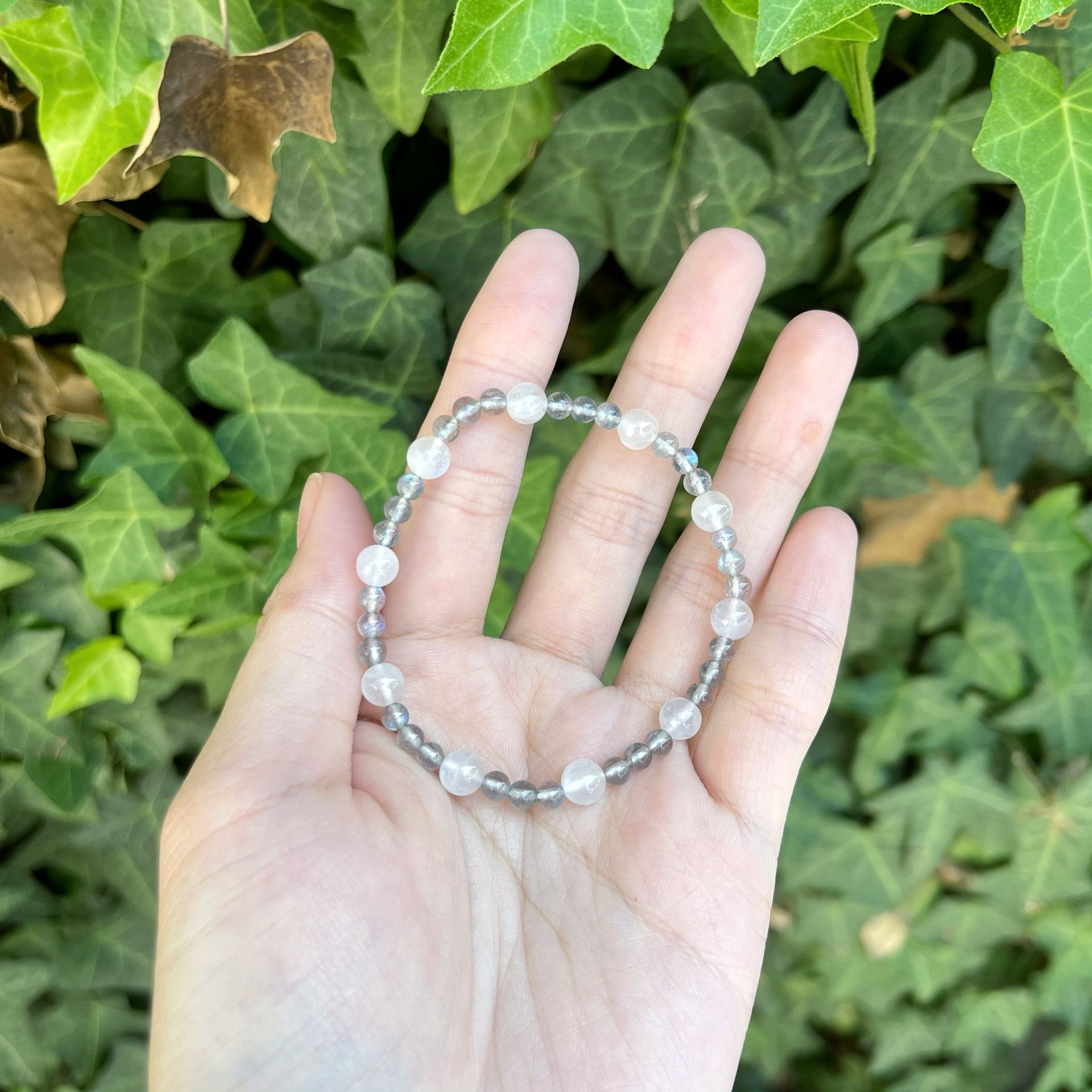 100% Natural Blue Flash Moonstone and Labradorite Bracelet #4