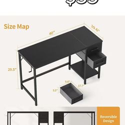 😀 Computer Desk with 2 Drawers, 40 Inch Small Home Office Desk with Storage Study Writing Table, Modern Black