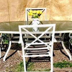 Patio Set Glass Table and Four Metal Chairs 