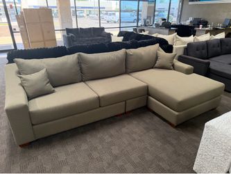 Taupe reversible chaise linen sectional