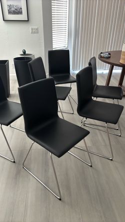 Set of 6 Black Dining Chairs with Chrome Legs