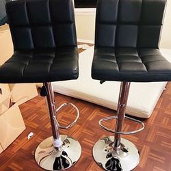 (NEW) $40 Each Adjustable Bar Stool Swivel Backrest Barstool Chair Backrest Counter Height 24-32”, Black 