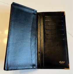 Black Leather Cartier Long Checkbook Bifold Wallet