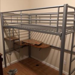 Barley Used Full Sized Metal Studio Loft Bed With Desk and Chair That Can Be Used As A Second Bed