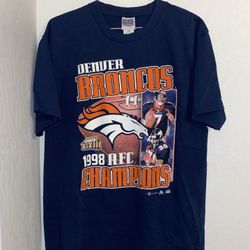 Vintage Denver Broncos Shirt XL Blue 90s NFL Football Super Bowl Champions Elway