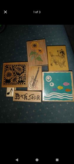 Lot of 7 Assorted Wooden Rubber Stamps