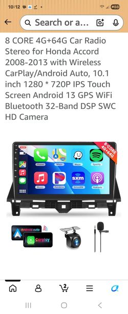 for Honda Accord Radio Upgrade 2008-2013: 10.2 Inch Touchscreen Car Stereo with Wireless CarPlay Android Auto - 4G+32G GPS Navigation Head Unit with B